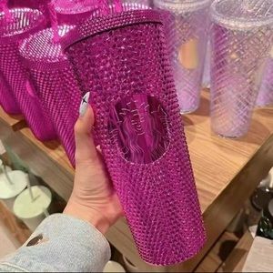 Pink metallic studded Starbucks cup